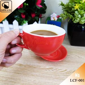 Ly cà phê Cappucino đỏ dáng bầu thấp