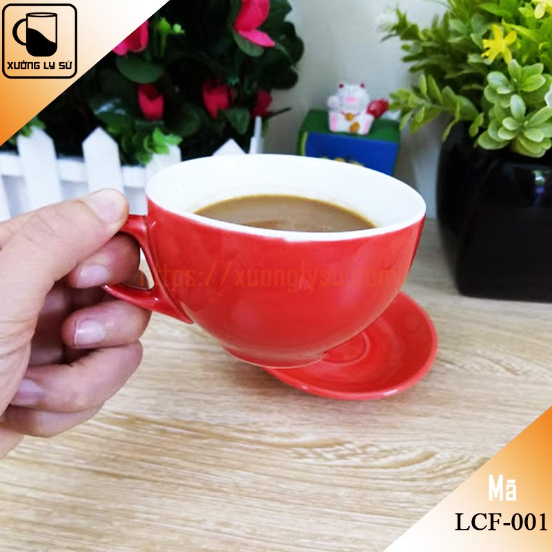 Ly cà phê Cappucino đỏ dáng bầu thấp