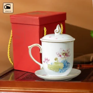 Ly Sứ Nắp Lửa Hoa Sen Viền Vàng