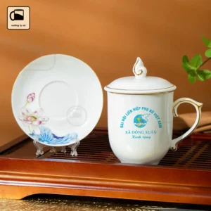 Ly Sứ Nắp Lửa Hoa Sen Viền Vàng