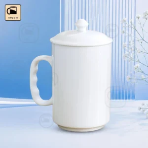 Cốc Sứ Trắng Dáng Trụ Cao Kèm Nắp