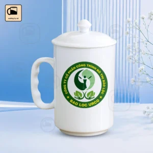 Cốc Sứ Trắng Dáng Trụ Cao Kèm Nắp