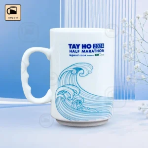 Cốc Sứ Trắng Dáng Trụ Cao Quai C Sóng