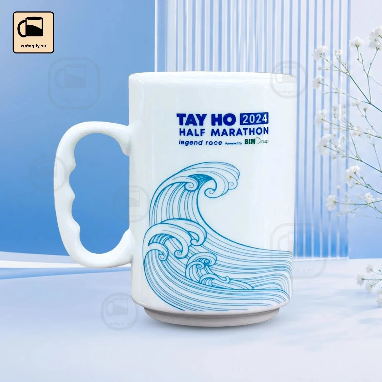 Cốc Sứ Trắng Dáng Trụ Cao Quai C Sóng Cốc Sứ Trắng Dáng Trụ Cao Quai C Sóng