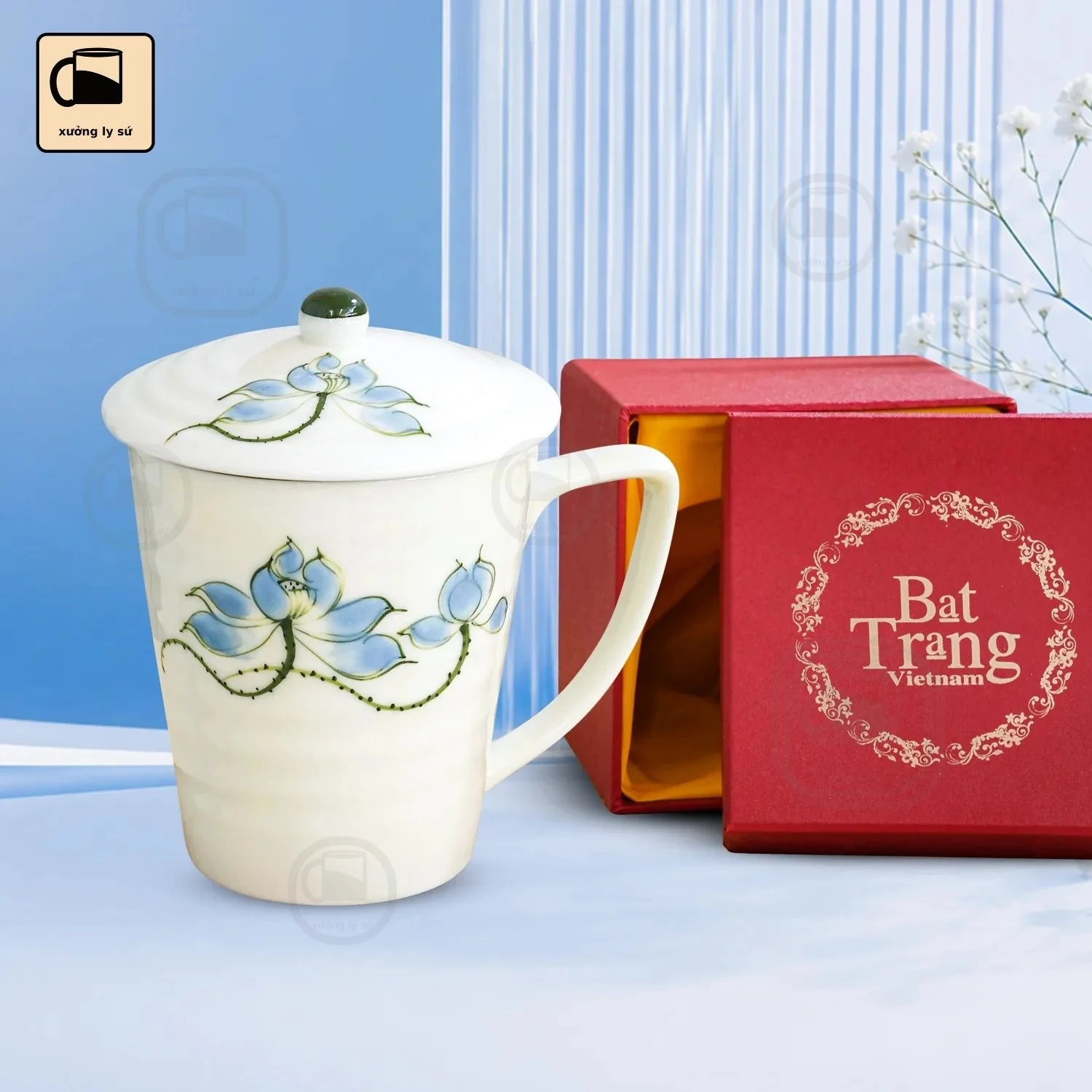 Ly Sứ Họa Tiết Bông Sen Xanh Ly Sứ Họa Tiết Bông Sen Xanh