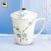 Ly Sứ Có Nắp Họa Tiết Hoa Đào Xanh