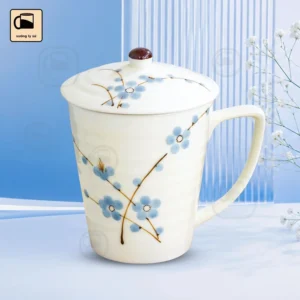 Ly Sứ Có Nắp Họa Tiết Hoa Đào Xanh