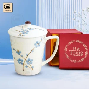 Ly Sứ Có Nắp Họa Tiết Hoa Đào Xanh