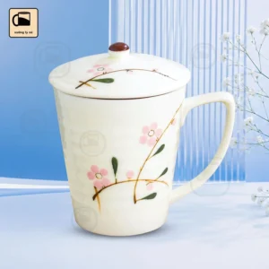 Ly Sứ Có Nắp Họa Tiết Hoa Đào Hồng