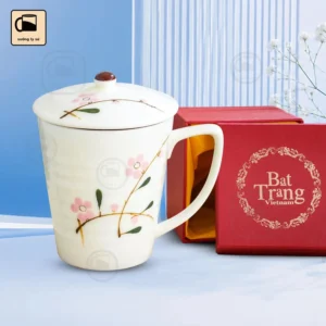Ly Sứ Có Nắp Họa Tiết Hoa Đào Hồng