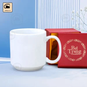 Cốc Sứ Trắng Dáng Trụ Thấp Quai C