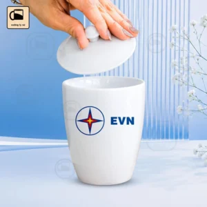 Cốc Sứ Trắng Dáng Vát Có Nắp