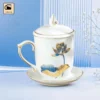 Ly Sứ Nắp Lửa Hoa Sen Kẻ Vàng