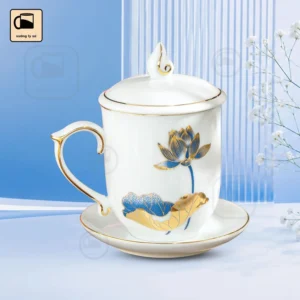 Ly Sứ Nắp Lửa Hoa Sen Kẻ Vàng
