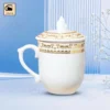 Cốc Sứ Quai Tim Nắp Lửa Họa Tiết Vàng Kim