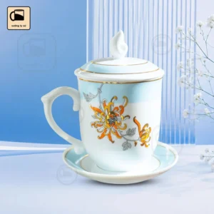 Ly Sứ Nắp Lửa Hoa Cúc Vẽ Vàng