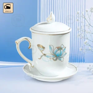 Ly Sứ Nắp Lửa Sen Nước Kẻ Chỉ Vàng